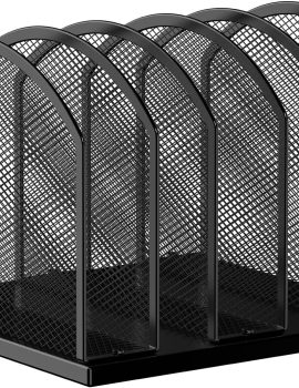 5-Section Vertical Desktop Organizer, 5-Section Mesh File Folder Stand Sorter for Office Home Classroom Organization