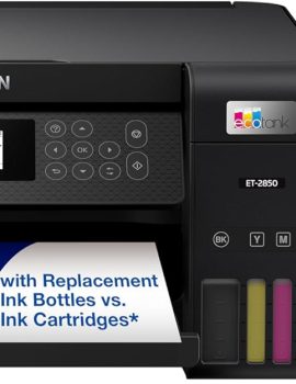 Epson EcoTank ET-2850 Wireless Color All-in-One Cartridge-Free Supertank Printer with Scan, Copy and Auto 2-Sided Printing – Black, Medium