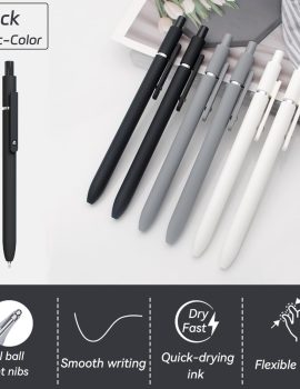 Gel Pens,6 Pcs 0.5mm Fine Point Black Ink Pens With Smooth Writing,Quick Dry Pens For Journaling,Nurse Aesthetic Pens,Office School Supplies for Men Women Student(Black Gray White)