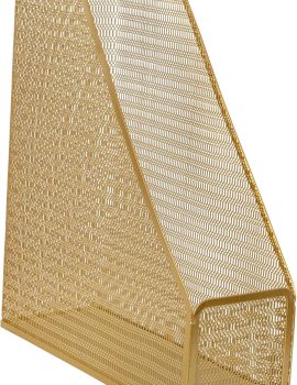 Martha Stewart Ryder Gold Mesh Metal Single Slot Magazine File Holder, Desktop Organizer, 9.75 x 3.75 x 11.5