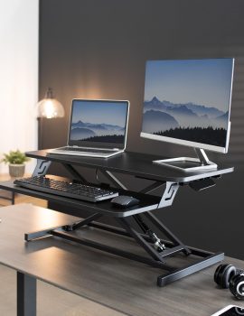 VIVO Height Adjustable 32 inch Stand Up Desk Converter, Quick Sit to Stand Tabletop Dual Monitor Riser Workstation, Black, DESK-V000S